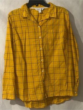 Old Navy Women’s Yellow Windowpane Button-Down Shirt